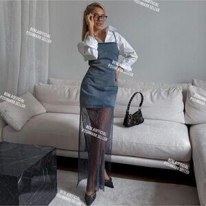 ZARA LACE TRIM DENIM DRESS